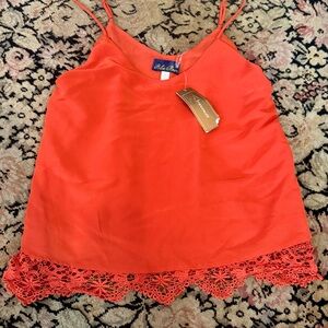 NWT - Francesca’s - Orange Lace Trim Cami Top